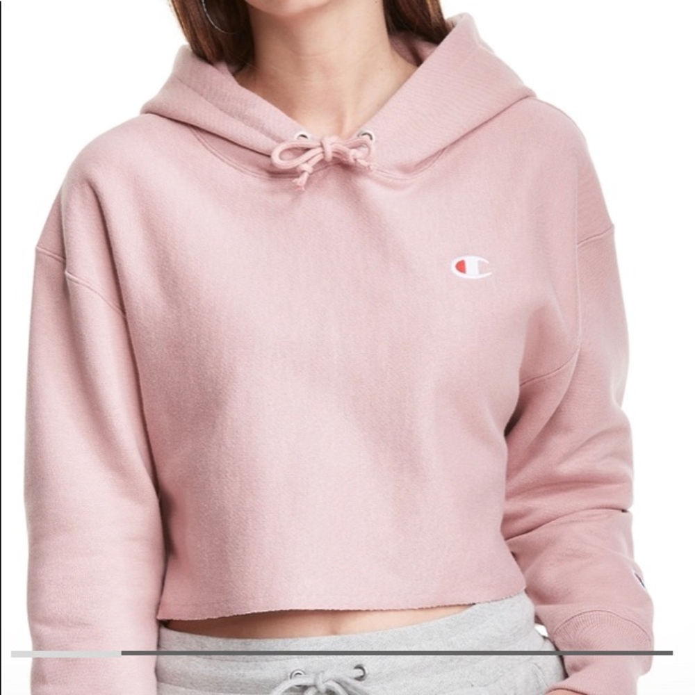 BRAND: CHAMPION : REVERSE WEAVE CROPPED CUT-OFF HOODIE, C LOGO SIZE SMALL